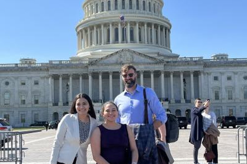 Jessica Vargas, Priyanka Zylstra, and Jon Hale in front of capital.