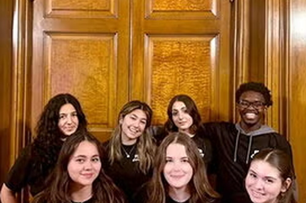 Pictured are Angelina Correa (bottom left), Meghan Kimbler (bottom middle), Mia Anguiano (bottom right), Janari Anderson (top right), Meena Joudeh (top middle-right), Liz Byrne (top middle-left), and Stephanie Filtcheva (top left). 